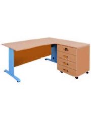 BUREAU COMPACT 160Xx160 +retour +4 tiroirs HETRE Pieds metal
